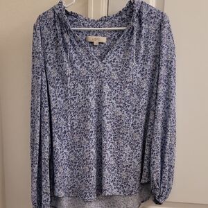 LOFT Women's Light Blue Patterned Blouse